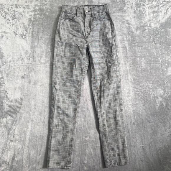 American Eagle Plaid Stretch Pants Women's Size 000 Gray Cotton Blend - Picture 1 of 9